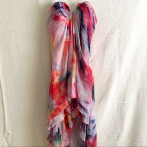 strapless La Femme high low flowy colorful dress